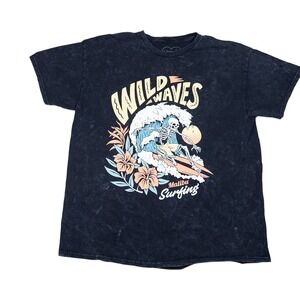 Obsessive Love Graphic Tee Men M Black Excellent Wild Waves Malibu Surfing Shirt